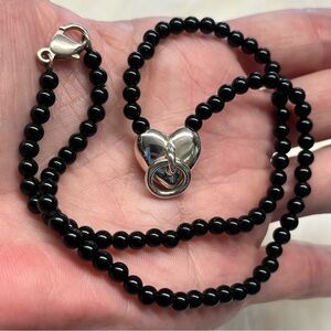 Tiffany & Co. Black Onyx and Sterling Silver Heart Knock Necklace